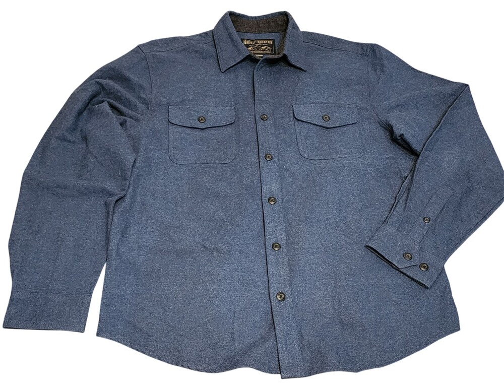 Grizzly Mountain Mens Shirt Long Sleeve Chamois Flannel Blue Size Large Heavy